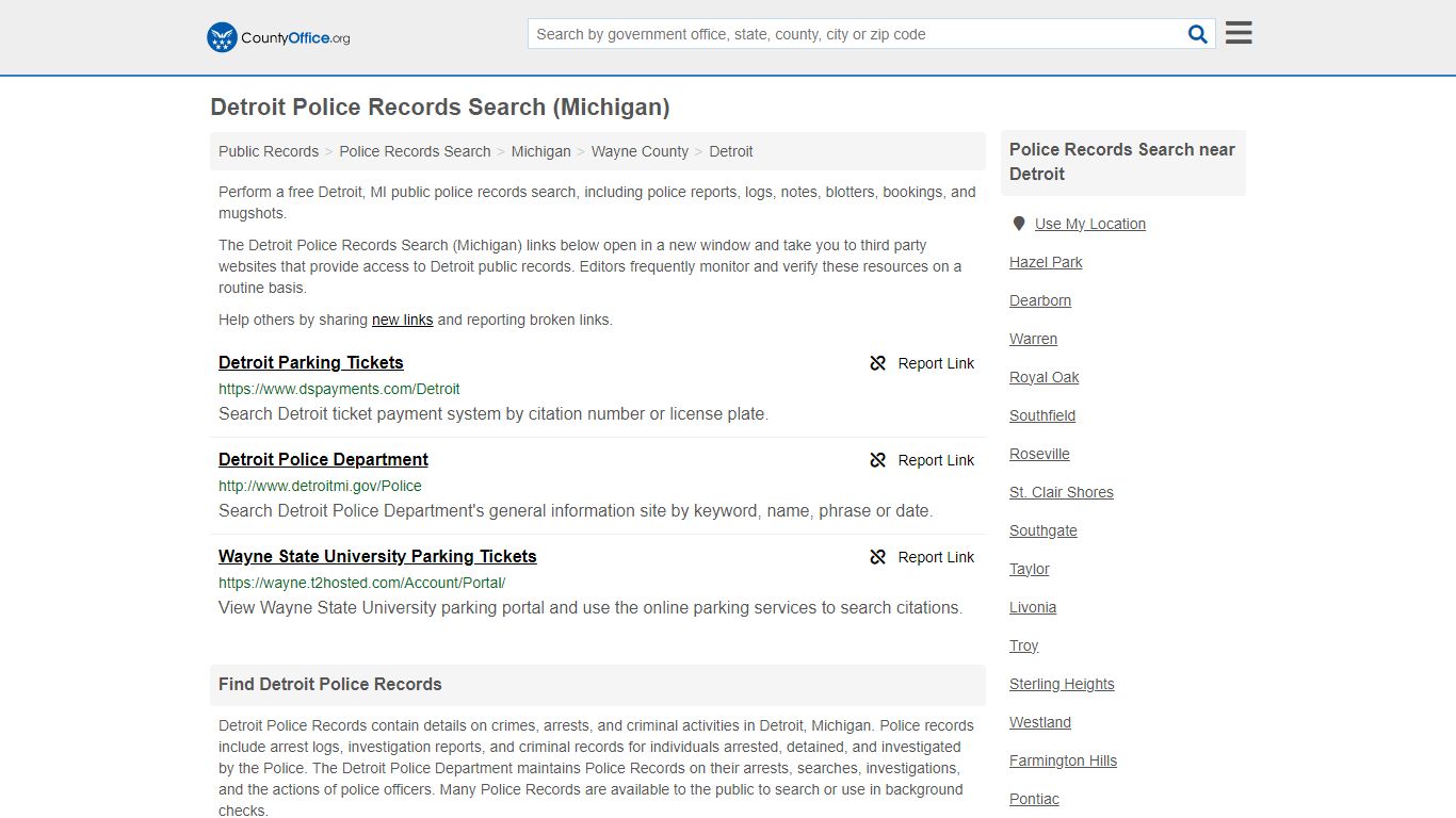 Police Records Search - Detroit, MI (Accidents & Arrest Records)